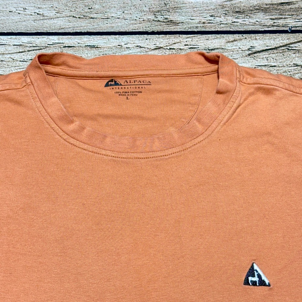 Alpaca International T-Shirt Mens Large Orange Pima Cotton Short Sleeve Logo Tee